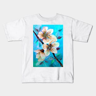 Japanese Sakura Cherry Tree Flowers in Aqua Blue Kids T-Shirt